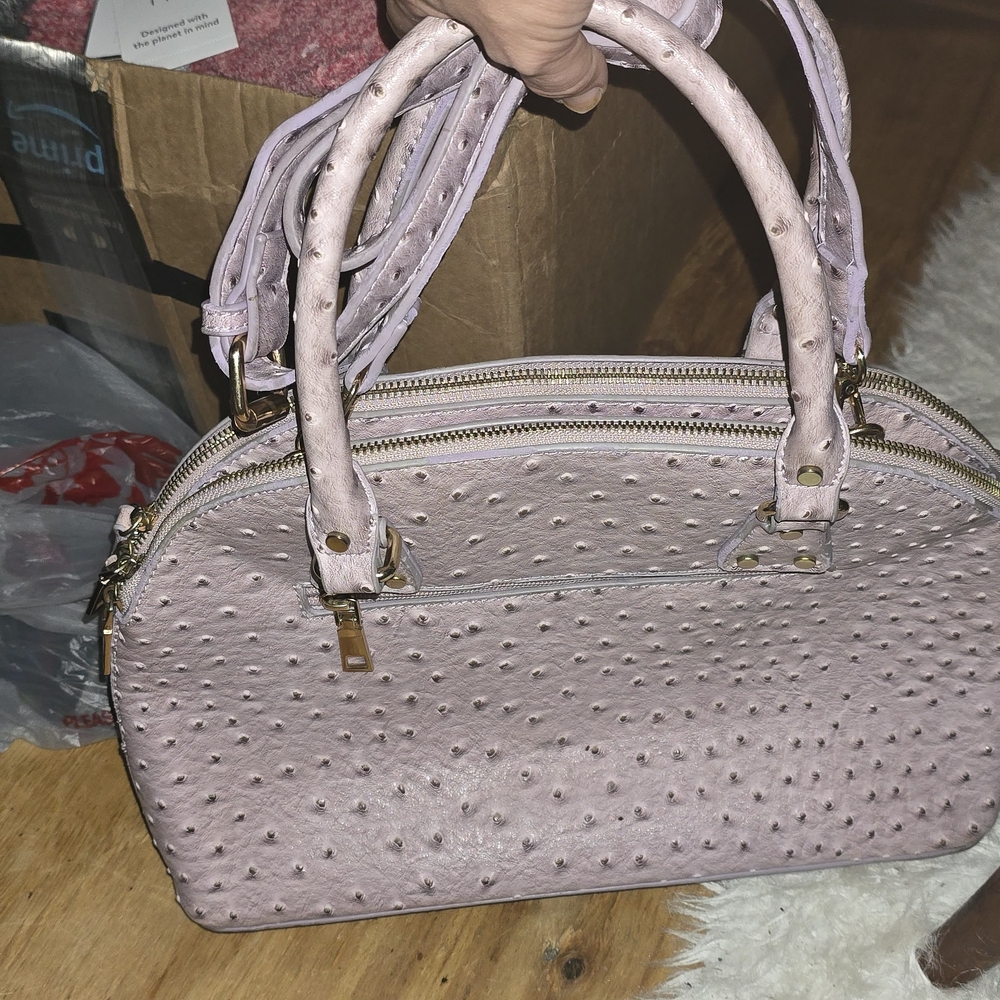 Elegant Pink Ostrich-Embossed Handbag